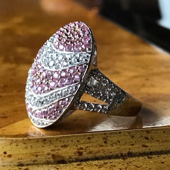 Natural Pink Sapphire Sterling Silver Cocktail Ring Size 10 - Picture 8 of 9